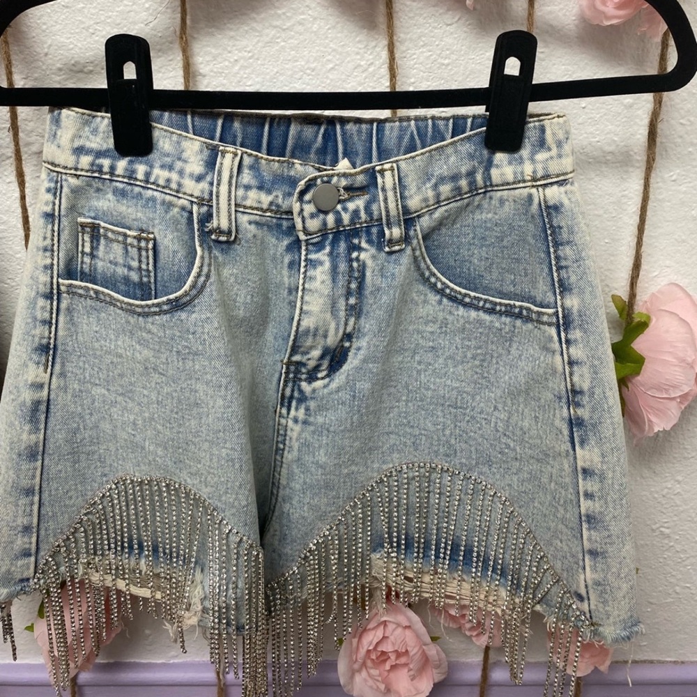 Rhinestone denim shorts